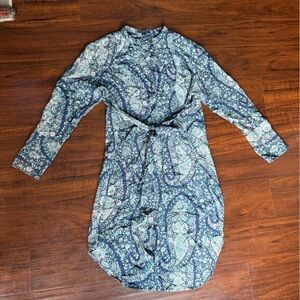 J. Crew Paisley Long Sleeve Dress in Blue and Cream